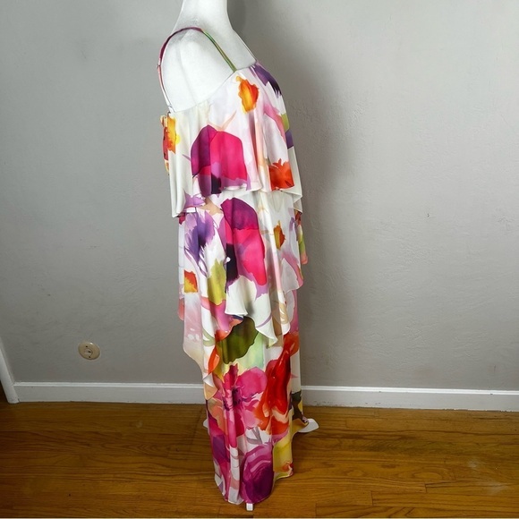 Josie Natori Multicolor Floral Maxi Flounce Ruffle Sundress Size 0 - Picture 4 of 11